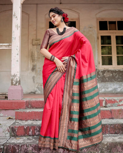 Pure Silk Saree Weaved With Zari Comes With Heavy Banarasi Brocade Blouse - Almaari Fashion