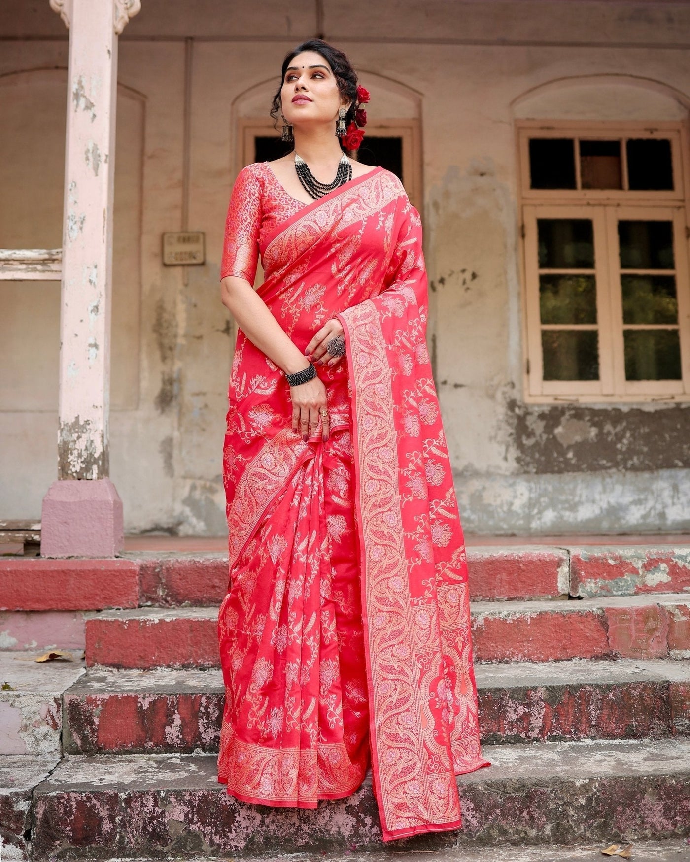 Pure Silk Saree Weaved With Zari Comes With Heavy Banarasi Brocade Blouse - Almaari Fashion