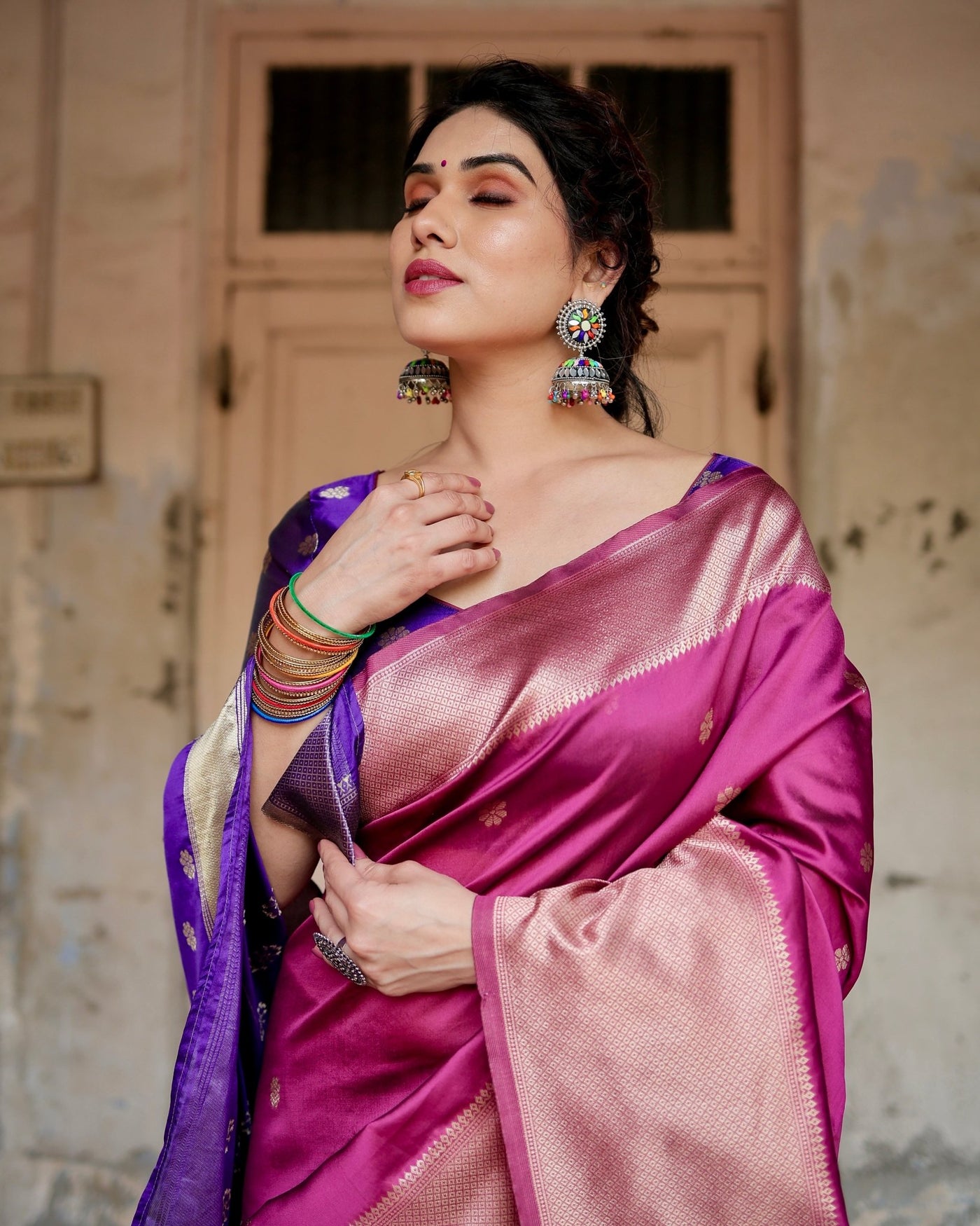 Pure Silk Saree Weaved With Zari Comes With Heavy Banarasi Brocade Blouse - Almaari Fashion