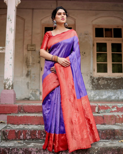 Pure Silk Saree Weaved With Zari Comes With Heavy Banarasi Brocade Blouse - Almaari Fashion