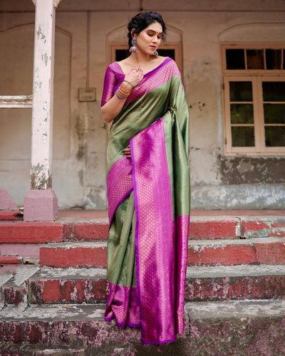 Pure Silk Saree Weaved With Zari Comes With Heavy Banarasi Brocade Blouse - Almaari Fashion