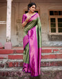 Pure Banarasi Silk Saree Weaved With Zari Comes With Heavy Banarasi Brocade Blouse