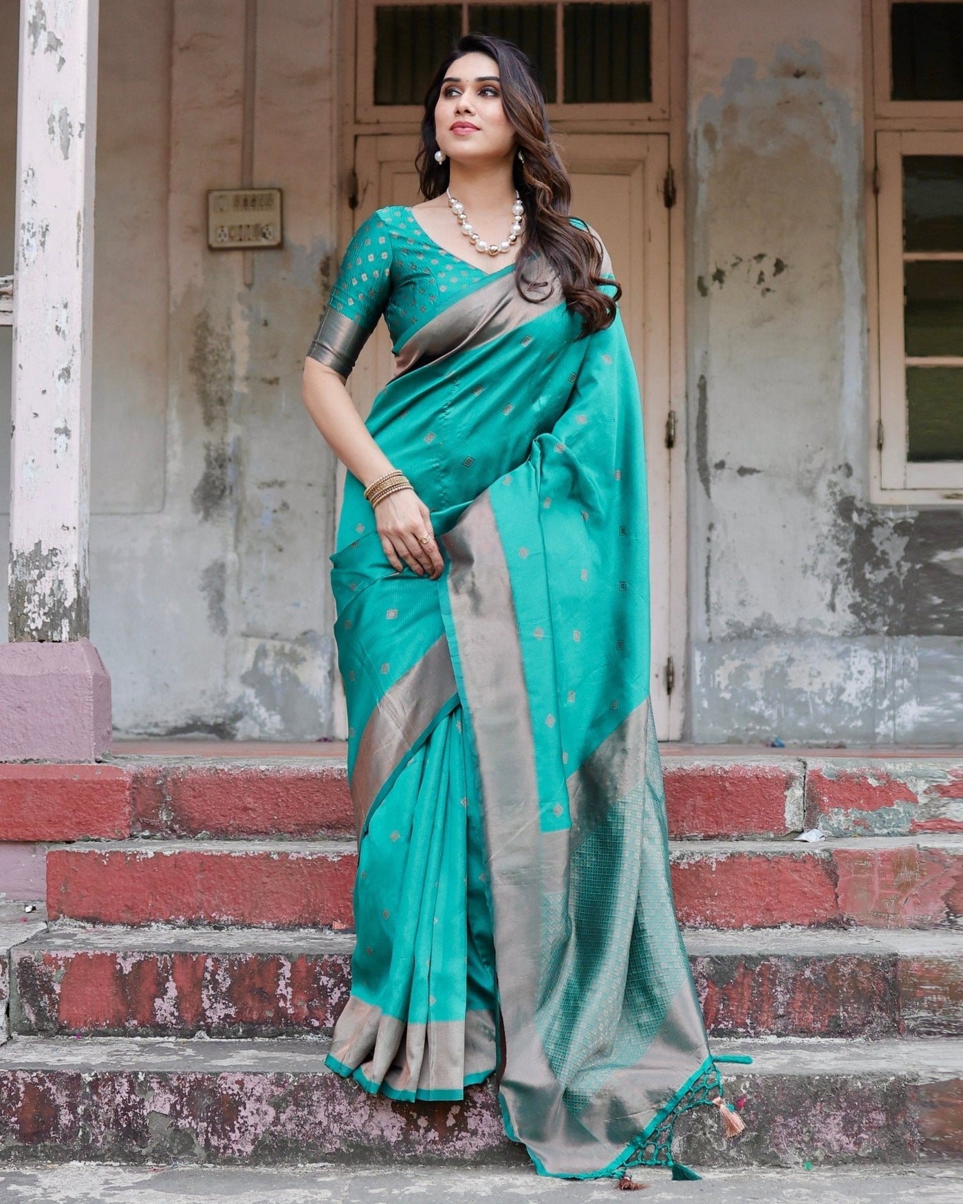 Pure Silk Saree Weaved With Zari Comes With Heavy Banarasi Brocade Blouse - Almaari Fashion