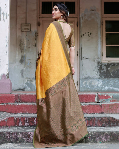 Pure Silk Saree Weaved With Zari Comes With Heavy Banarasi Brocade Blouse - Almaari Fashion