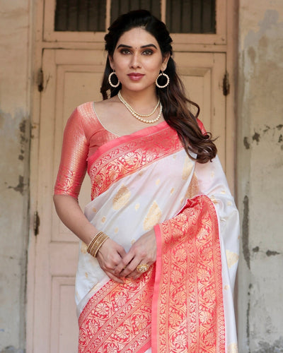 Pure Silk Saree Weaved With Zari Comes With Heavy Banarasi Brocade Blouse - Almaari Fashion