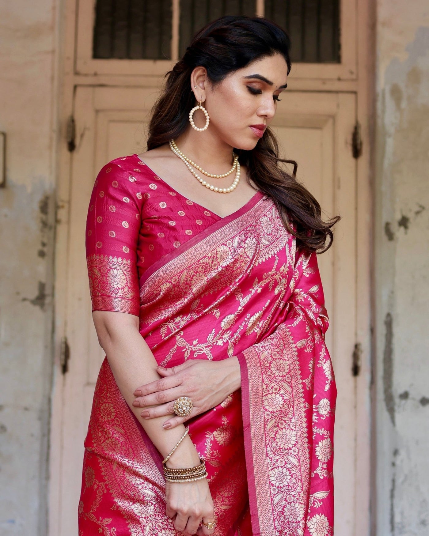 Pure Silk Saree Weaved With Zari Comes With Heavy Banarasi Brocade Blouse - Almaari Fashion