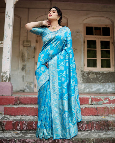 Pure Silk Saree Weaved With Zari Comes With Heavy Banarasi Brocade Blouse - Almaari Fashion