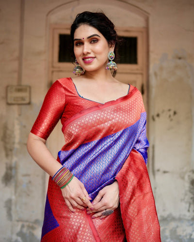 Pure Silk Saree Weaved With Zari Comes With Heavy Banarasi Brocade Blouse - Almaari Fashion