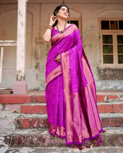 Pure Silk Saree Weaved With Zari Comes With Heavy Banarasi Brocade Blouse - Almaari Fashion