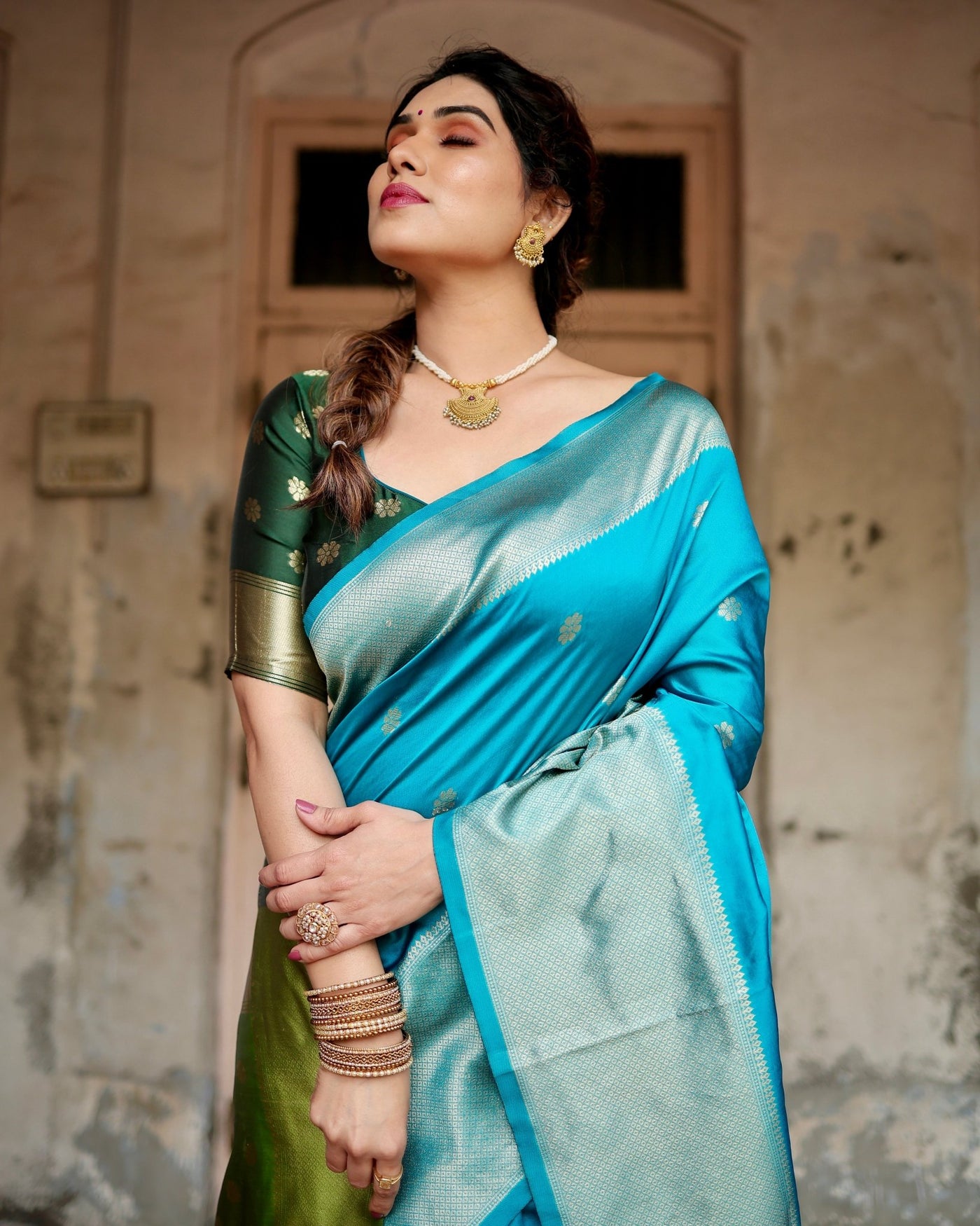 Pure Silk Saree Weaved With Zari Comes With Heavy Banarasi Brocade Blouse - Almaari Fashion