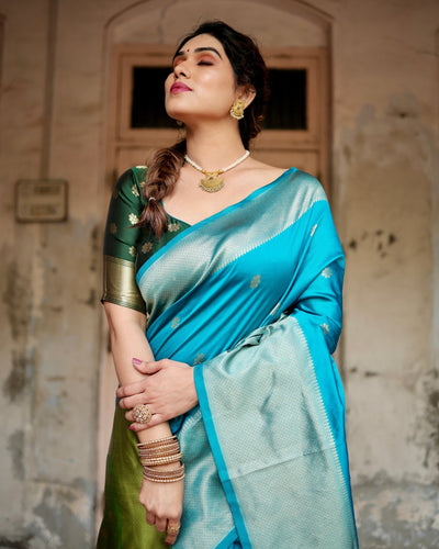 Pure Silk Saree Weaved With Zari Comes With Heavy Banarasi Brocade Blouse - Almaari Fashion