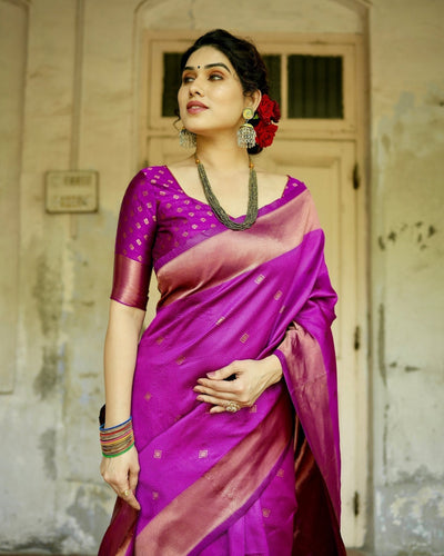 Pure Silk Saree Weaved With Zari Comes With Heavy Banarasi Brocade Blouse - Almaari Fashion