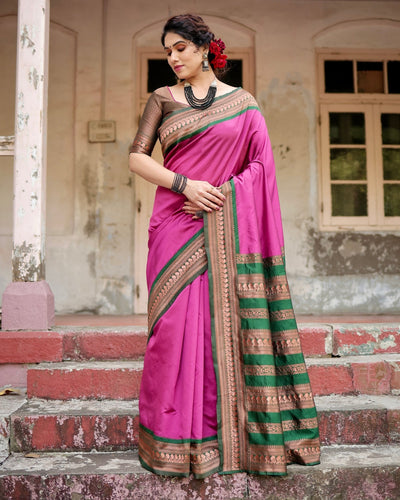 Pure Silk Saree Weaved With Zari Comes With Heavy Banarasi Brocade Blouse - Almaari Fashion