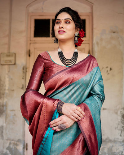 Pure Silk Saree Weaved With Zari Comes With Heavy Banarasi Brocade Blouse - Almaari Fashion