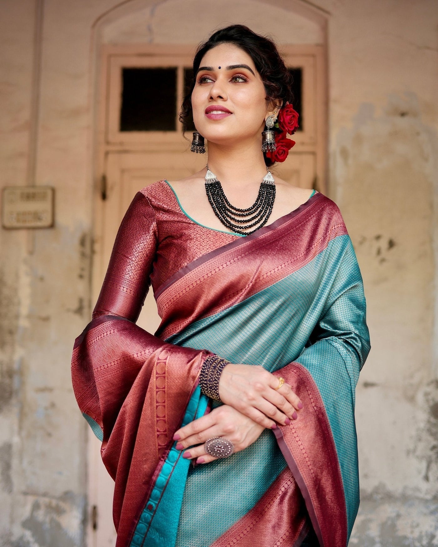 Pure Silk Saree Weaved With Zari Comes With Heavy Banarasi Brocade Blouse - Almaari Fashion