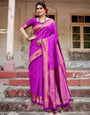 Pure Banarasi Silk Saree Weaved With Zari Comes With Heavy Banarasi Brocade Blouse