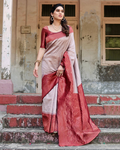 Pure Silk Saree Weaved With Zari Comes With Heavy Banarasi Brocade Blouse - Almaari Fashion