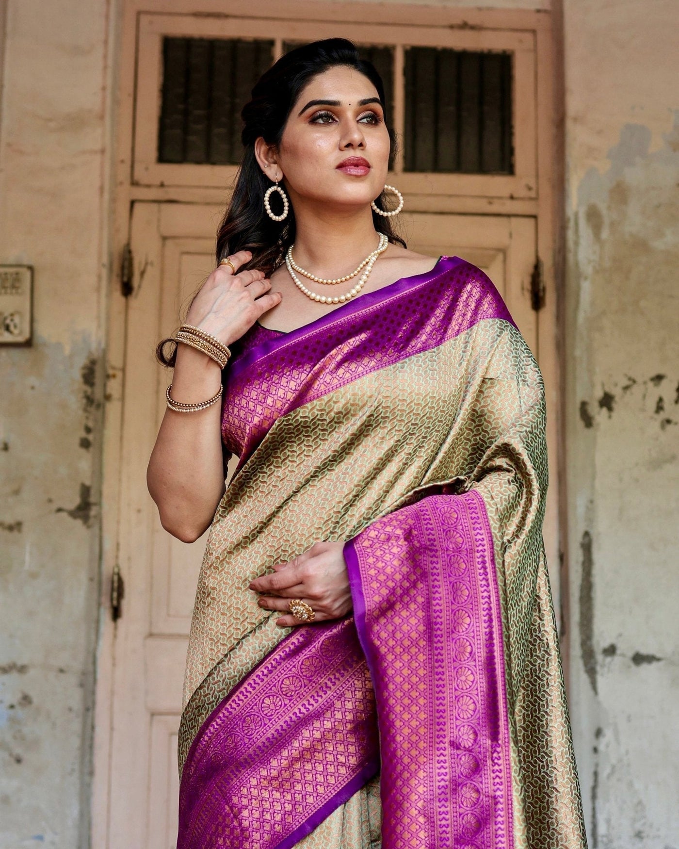 Pure Silk Saree Weaved With Zari Comes With Heavy Banarasi Brocade Blouse - Almaari Fashion