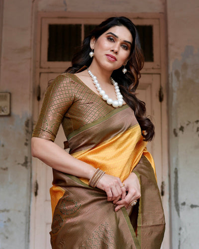 Pure Silk Saree Weaved With Zari Comes With Heavy Banarasi Brocade Blouse - Almaari Fashion