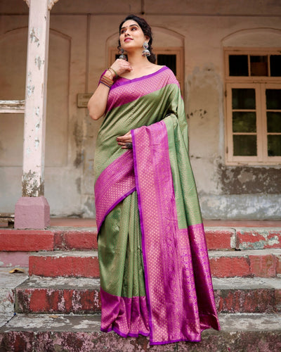 Pure Silk Saree Weaved With Zari Comes With Heavy Banarasi Brocade Blouse - Almaari Fashion