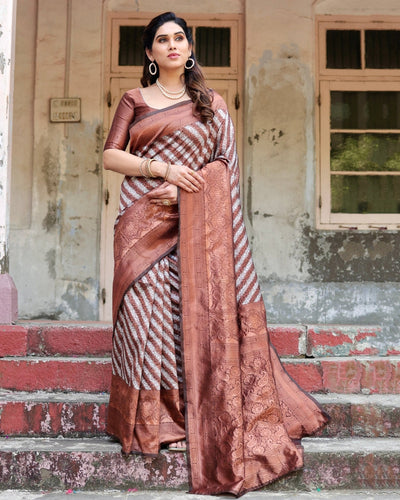 Pure Silk Saree Weaved With Zari Comes With Heavy Banarasi Brocade Blouse - Almaari Fashion