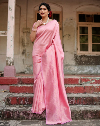 Pure Silk Saree Weaved With Zari Comes With Heavy Banarasi Brocade Blouse - Almaari Fashion