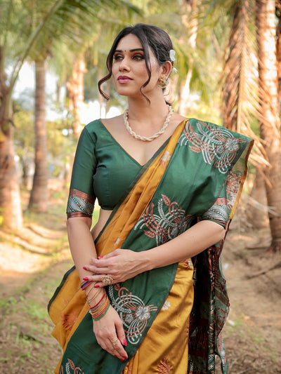 Pure Silk Saree Weaved With Zari Comes With Heavy Banarasi Brocade Blouse - Almaari Fashion