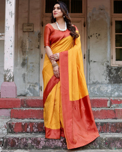 Pure Silk Saree Weaved With Zari Comes With Heavy Banarasi Brocade Blouse - Almaari Fashion