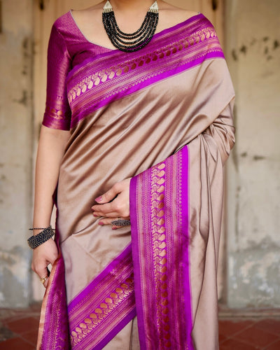 Pure Silk Saree Weaved With Zari Comes With Heavy Banarasi Brocade Blouse - Almaari Fashion