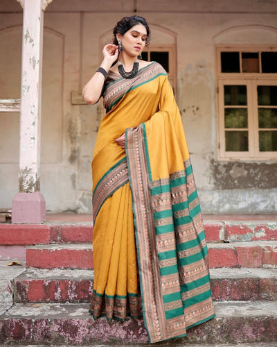 Pure Silk Saree Weaved With Zari Comes With Heavy Banarasi Brocade Blouse - Almaari Fashion