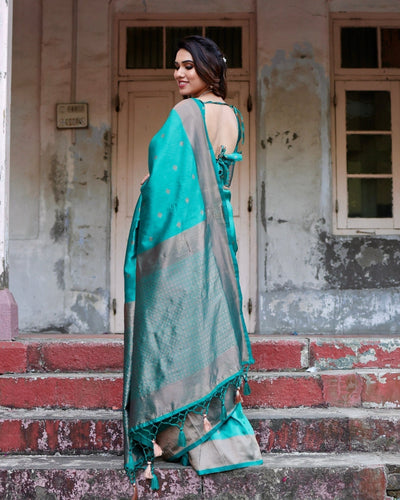 Pure Silk Saree Weaved With Zari Comes With Heavy Banarasi Brocade Blouse - Almaari Fashion