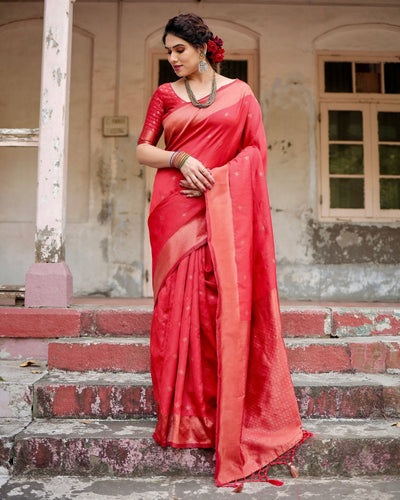 Pure Silk Saree Weaved With Zari Comes With Heavy Banarasi Brocade Blouse - Almaari Fashion