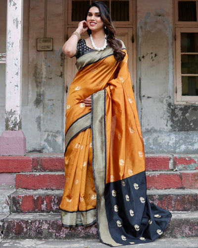 Pure Silk Saree Weaved With Zari Comes With Heavy Banarasi Brocade Blouse - Almaari Fashion