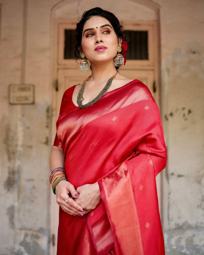 Pure Silk Saree Weaved With Zari Comes With Heavy Banarasi Brocade Blouse - Almaari Fashion