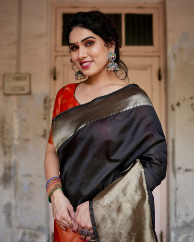 Pure Silk Saree Weaved With Zari Comes With Heavy Banarasi Brocade Blouse - Almaari Fashion