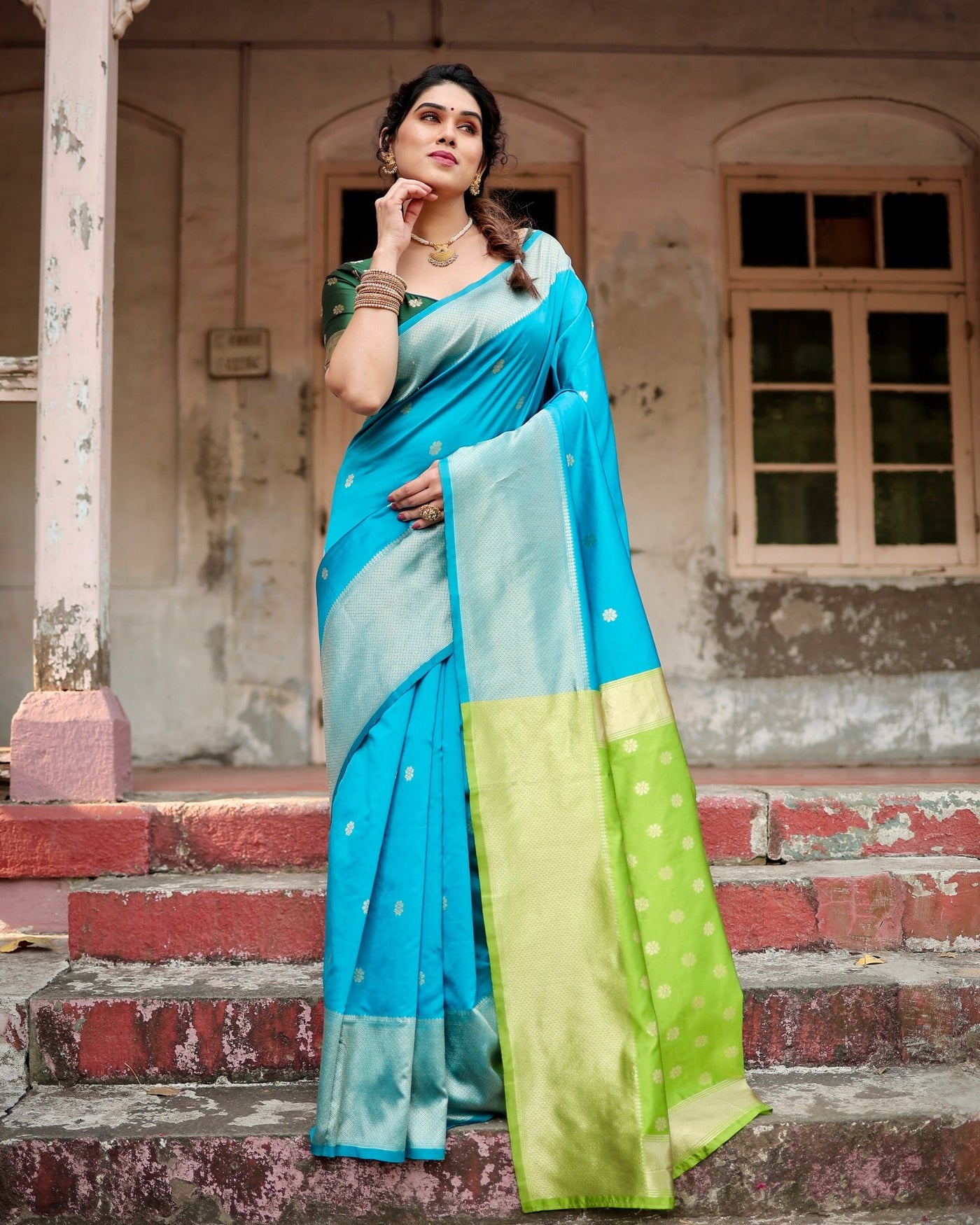 Pure Silk Saree Weaved With Zari Comes With Heavy Banarasi Brocade Blouse - Almaari Fashion