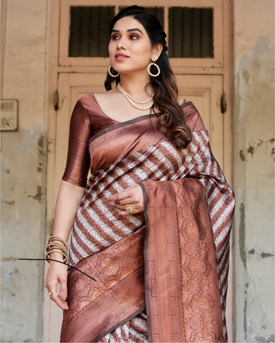 Pure Silk Saree Weaved With Zari Comes With Heavy Banarasi Brocade Blouse - Almaari Fashion