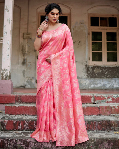 Pure Silk Saree Weaved With Zari Comes With Heavy Banarasi Brocade Blouse - Almaari Fashion