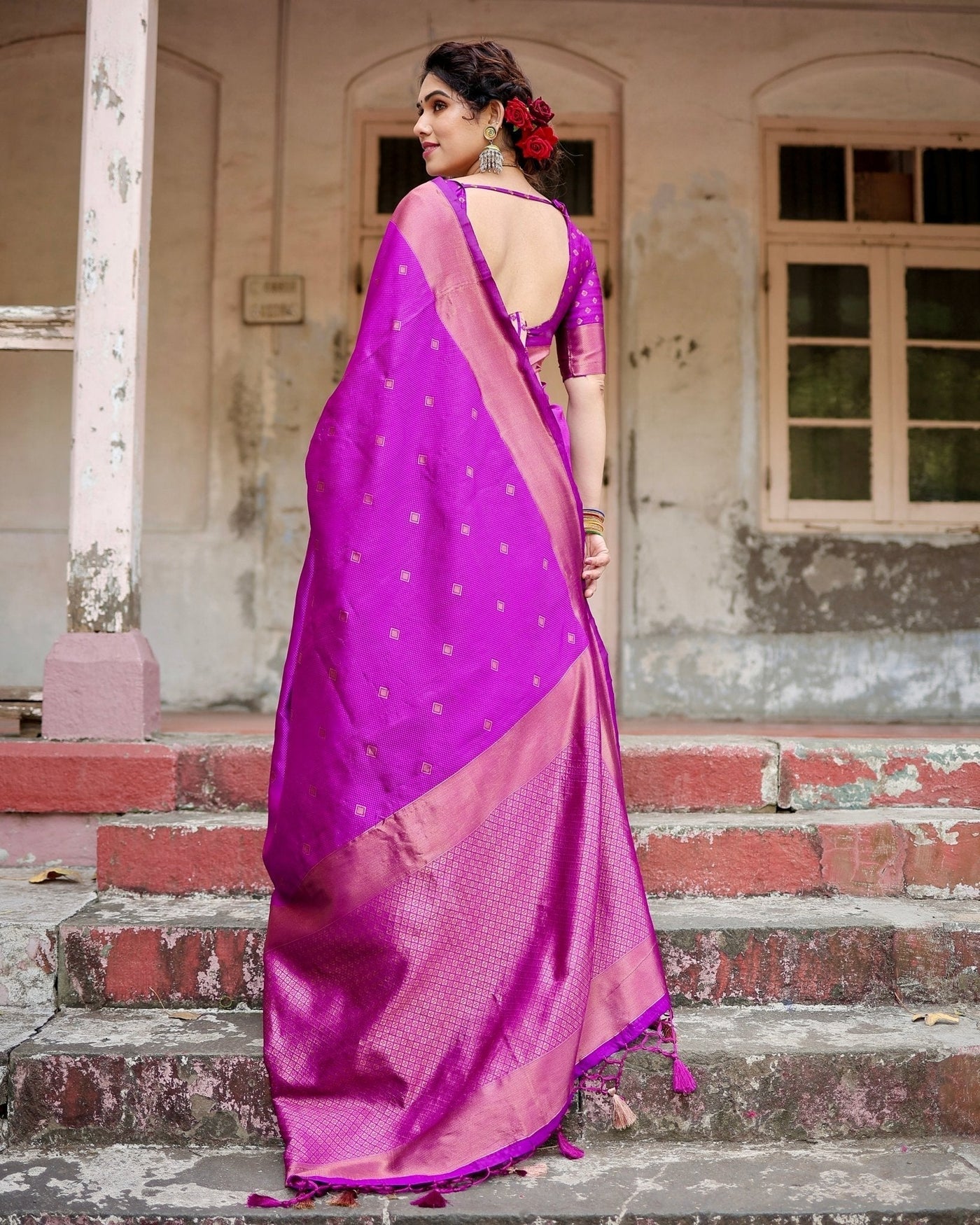 Pure Silk Saree Weaved With Zari Comes With Heavy Banarasi Brocade Blouse - Almaari Fashion