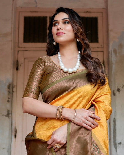 Pure Silk Saree Weaved With Zari Comes With Heavy Banarasi Brocade Blouse - Almaari Fashion