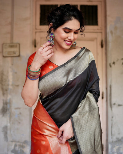 Pure Silk Saree Weaved With Zari Comes With Heavy Banarasi Brocade Blouse - Almaari Fashion