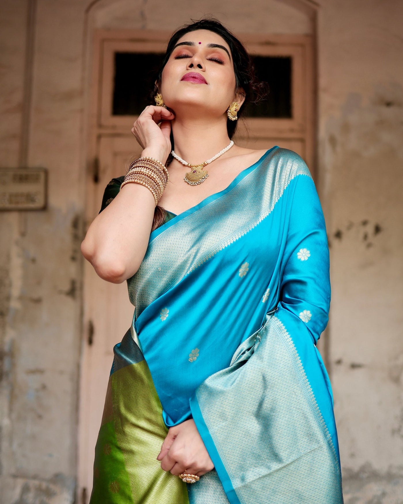 Pure Silk Saree Weaved With Zari Comes With Heavy Banarasi Brocade Blouse - Almaari Fashion