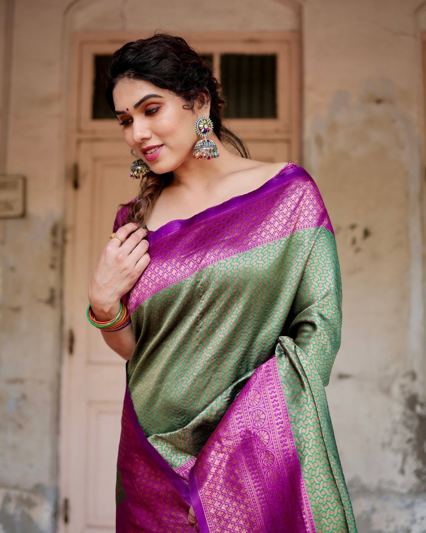 Pure Silk Saree Weaved With Zari Comes With Heavy Banarasi Brocade Blouse - Almaari Fashion