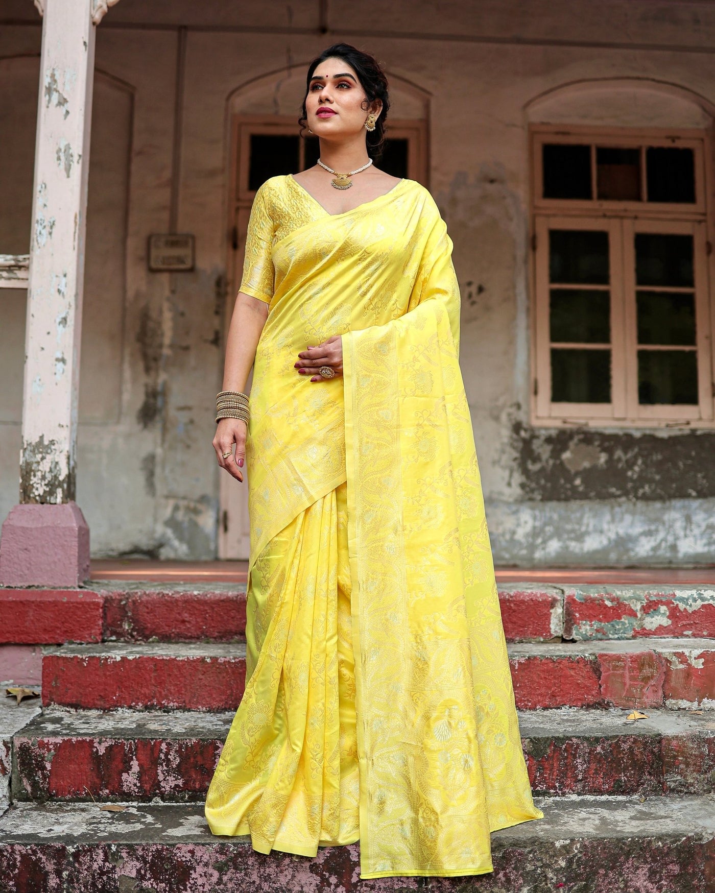 Pure Silk Saree Weaved With Zari Comes With Heavy Banarasi Brocade Blouse - Almaari Fashion