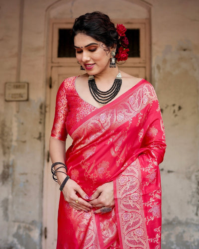 Pure Silk Saree Weaved With Zari Comes With Heavy Banarasi Brocade Blouse - Almaari Fashion