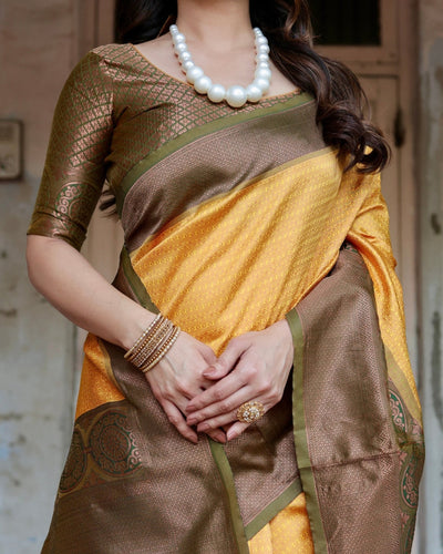 Pure Silk Saree Weaved With Zari Comes With Heavy Banarasi Brocade Blouse - Almaari Fashion