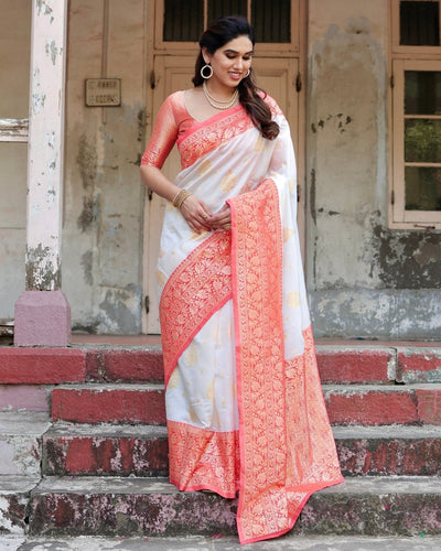 Pure Silk Saree Weaved With Zari Comes With Heavy Banarasi Brocade Blouse - Almaari Fashion