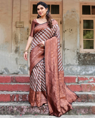 Pure Silk Saree Weaved With Zari Comes With Heavy Banarasi Brocade Blouse - Almaari Fashion