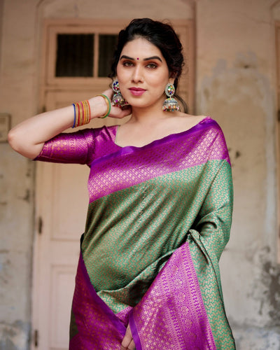 Pure Silk Saree Weaved With Zari Comes With Heavy Banarasi Brocade Blouse - Almaari Fashion