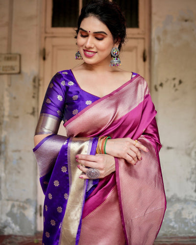 Pure Silk Saree Weaved With Zari Comes With Heavy Banarasi Brocade Blouse - Almaari Fashion